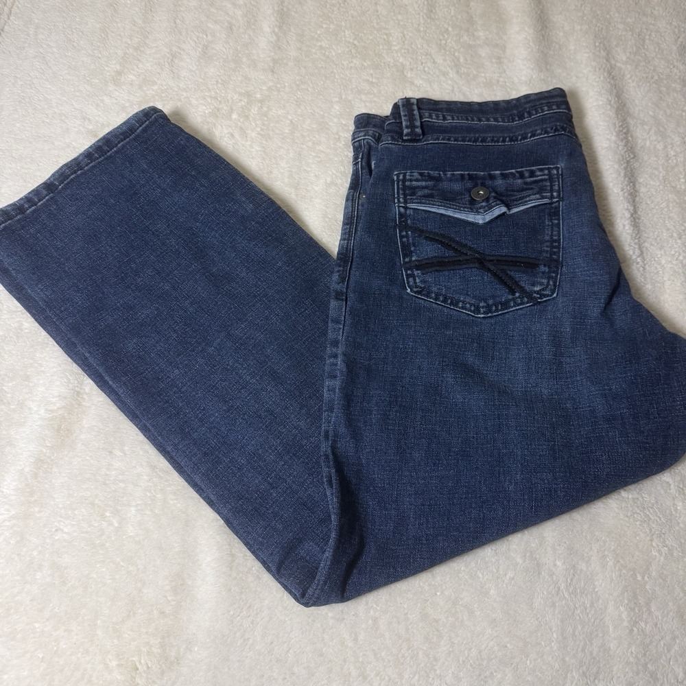 TK AXEL Men's Slim Boot Cut Jeans 34x32 Dark Wash Flap Pocket Stretch Denim